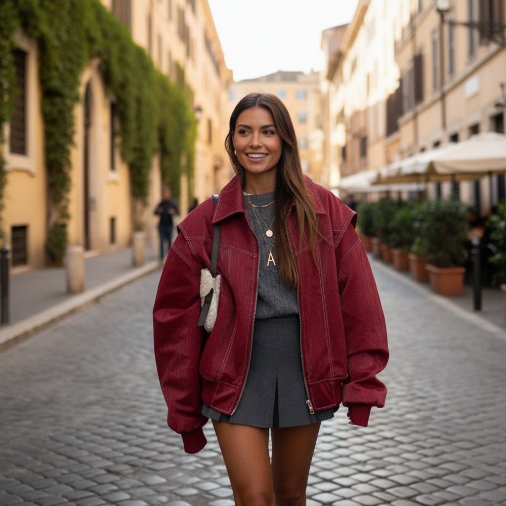 Olivia | Women's Leather Jacket With Zip Closure And Exposed Seams | Streetwear