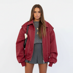 Olivia | Women's Leather Jacket With Zip Closure And Exposed Seams | Streetwear