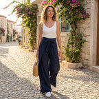 Olivia | Women’s Linen Trousers With Wide Leg Silhouette And Tie Waist | Elegant