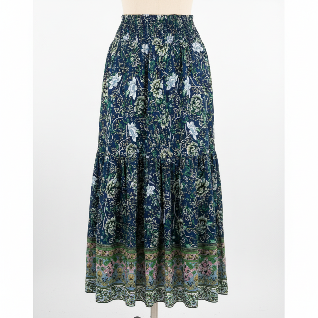 Olivia | Women's Maxi Skirt With Pleated Design And Drawstring Waist | Bohemian