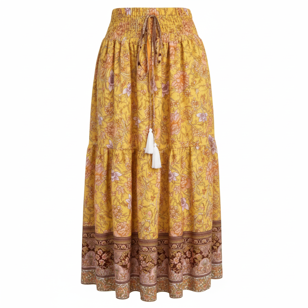 Olivia | Women's Maxi Skirt With Pleated Design And Drawstring Waist | Bohemian