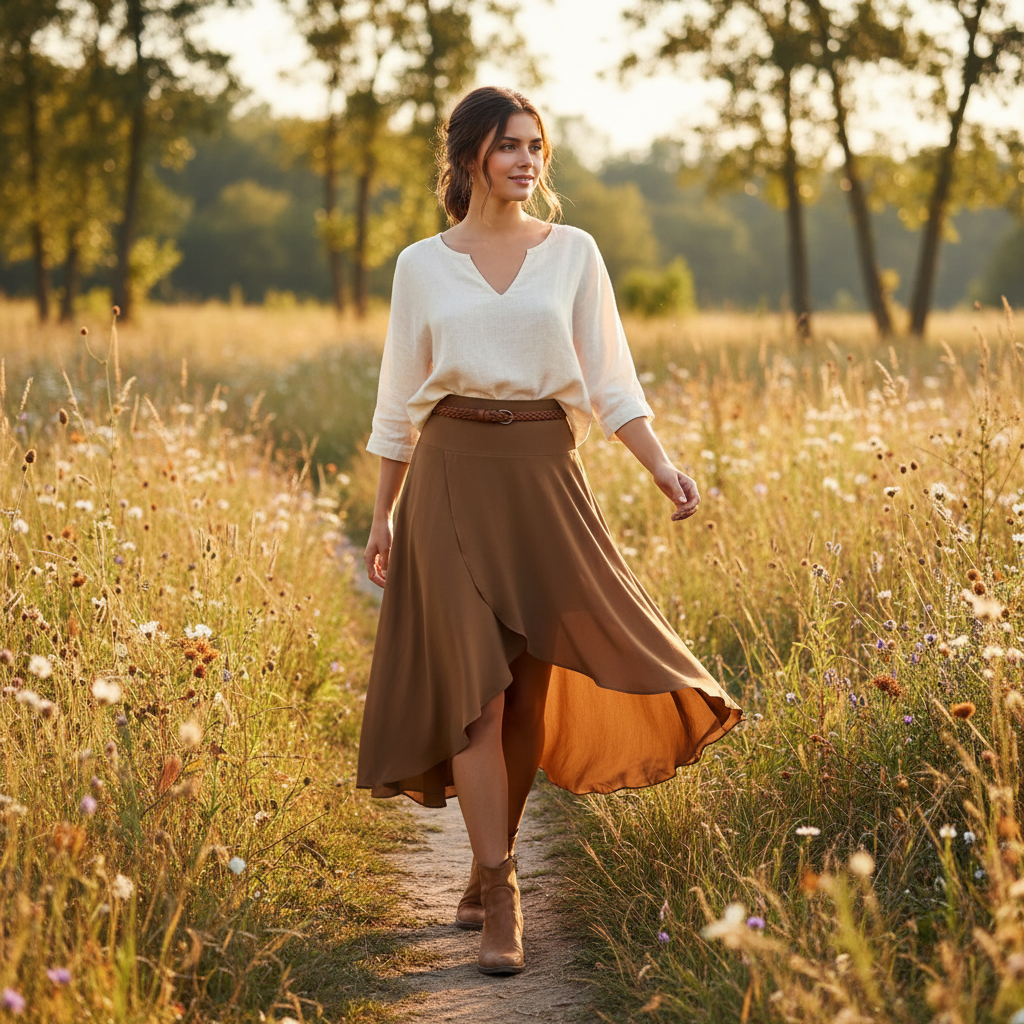Olivia | Women's Midi Skirt With Draped Layers And Asymmetric Hem | Elegant