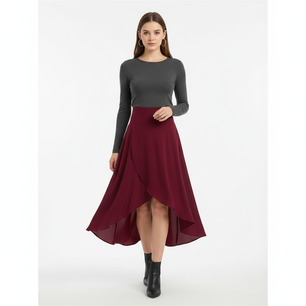 Olivia | Women's Midi Skirt With Draped Layers And Asymmetric Hem | Elegant