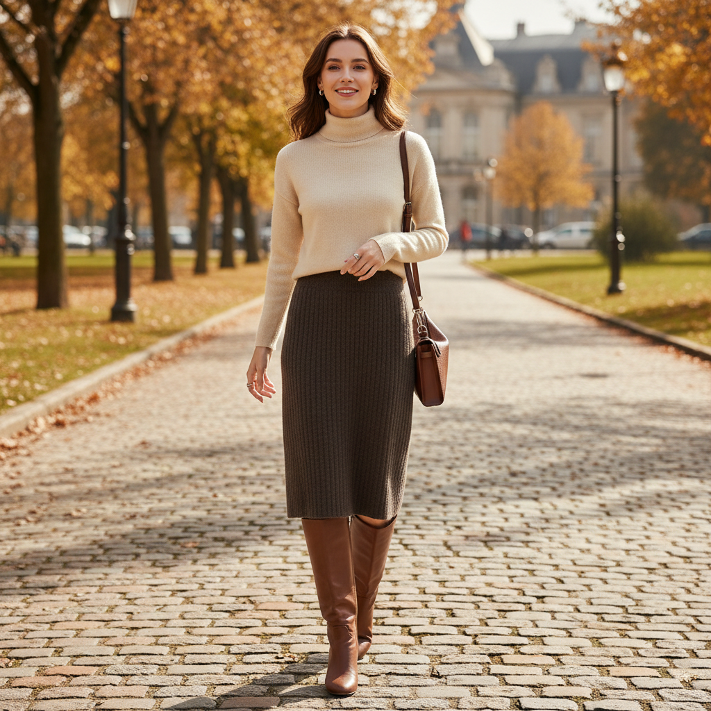 Olivia | Women's Midi Skirt With Ribbed Texture And Side Slit | Casual