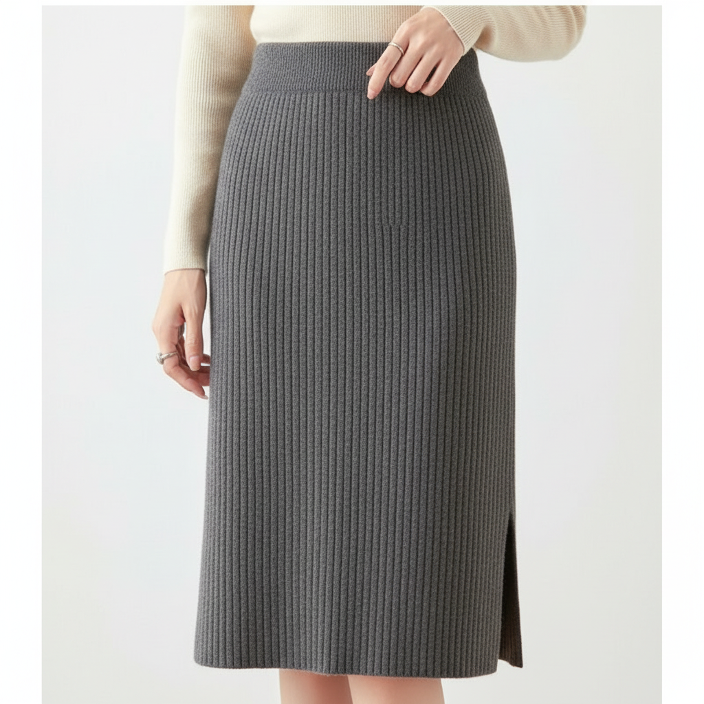 Olivia | Women's Midi Skirt With Ribbed Texture And Side Slit | Casual