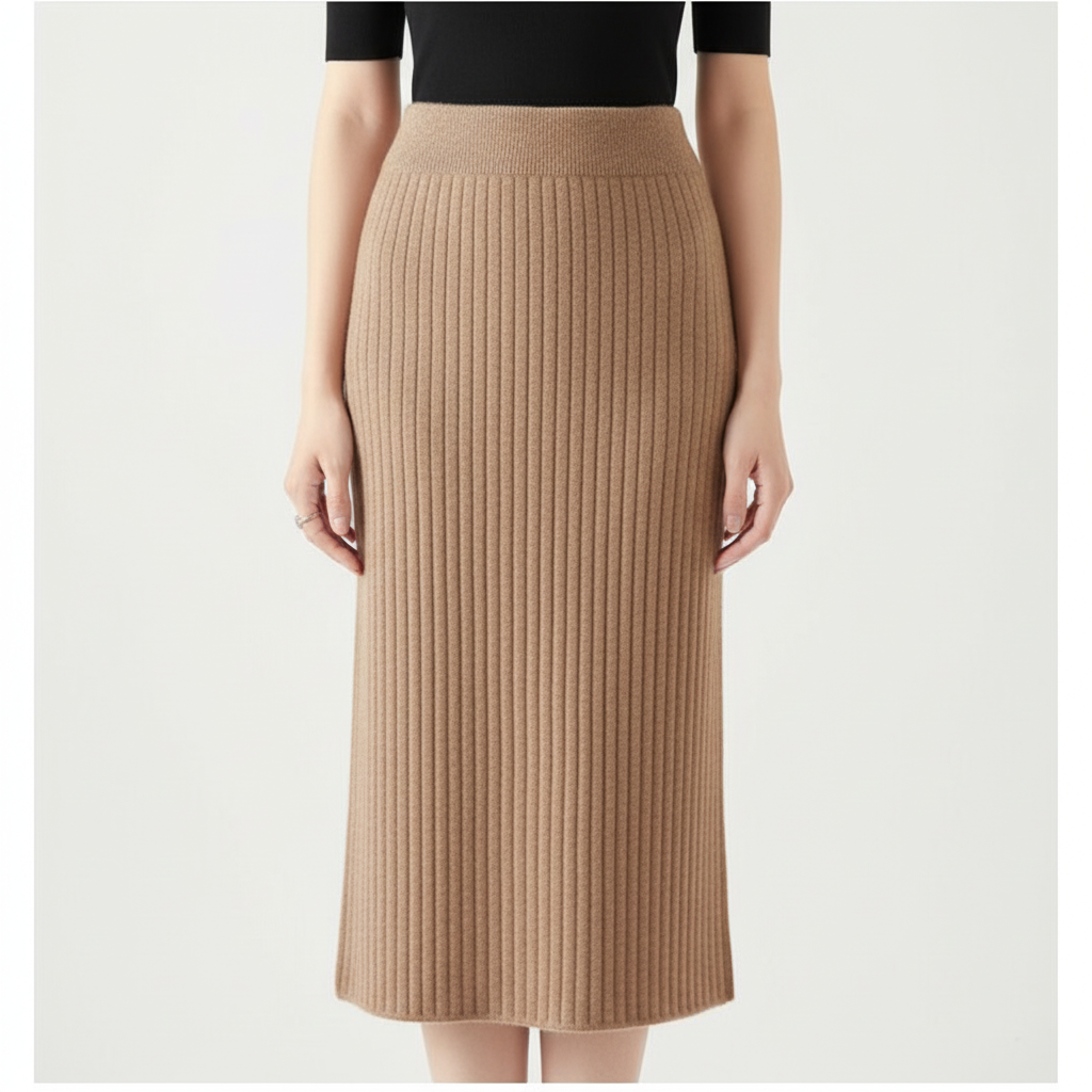 Olivia | Women's Midi Skirt With Ribbed Texture And Side Slit | Casual