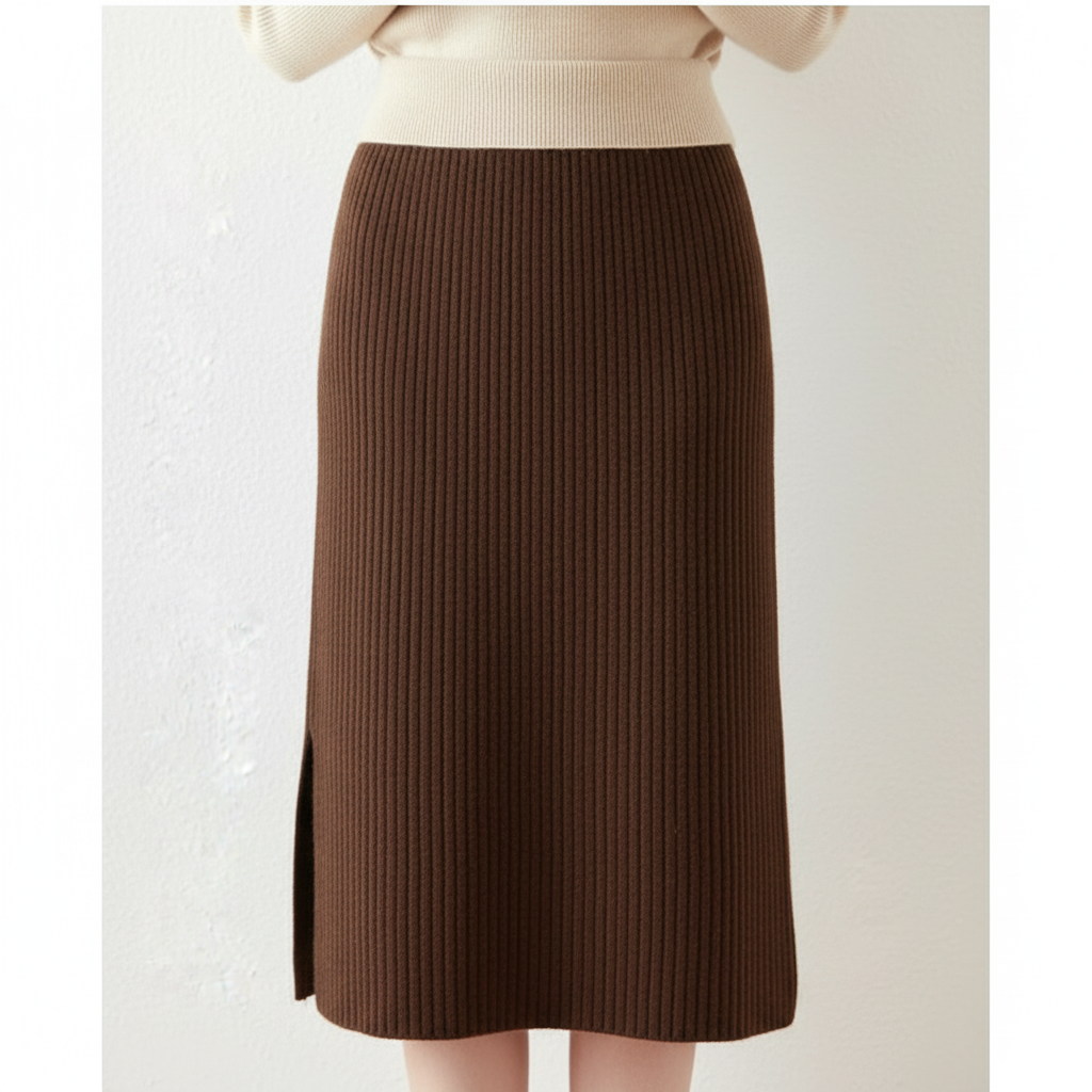 Olivia | Women's Midi Skirt With Ribbed Texture And Side Slit | Casual