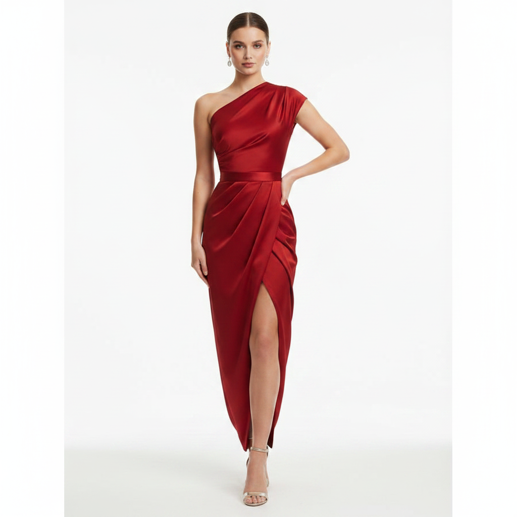 Olivia | Women's One Shoulder Dress With Asymmetric Neckline And Draped Detail | Elegant