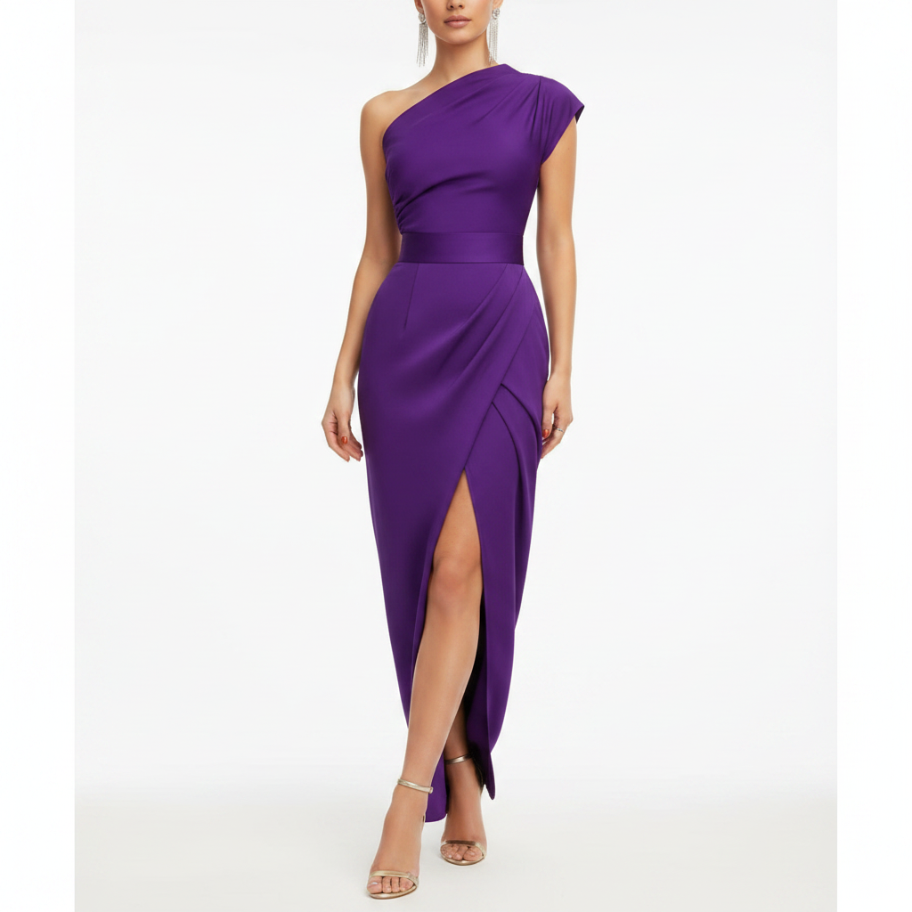 Olivia | Women's One Shoulder Dress With Asymmetric Neckline And Draped Detail | Elegant