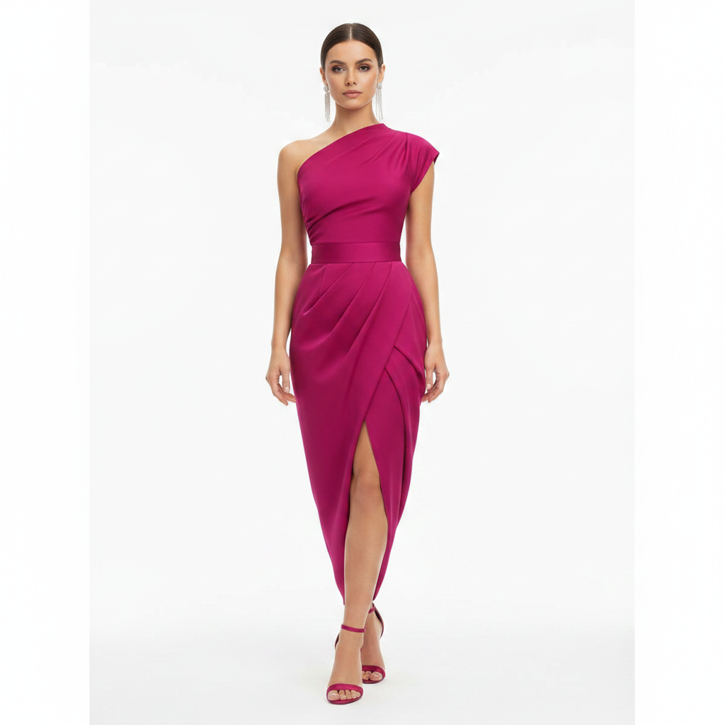 Olivia | Women's One Shoulder Dress With Asymmetric Neckline And Draped Detail | Elegant
