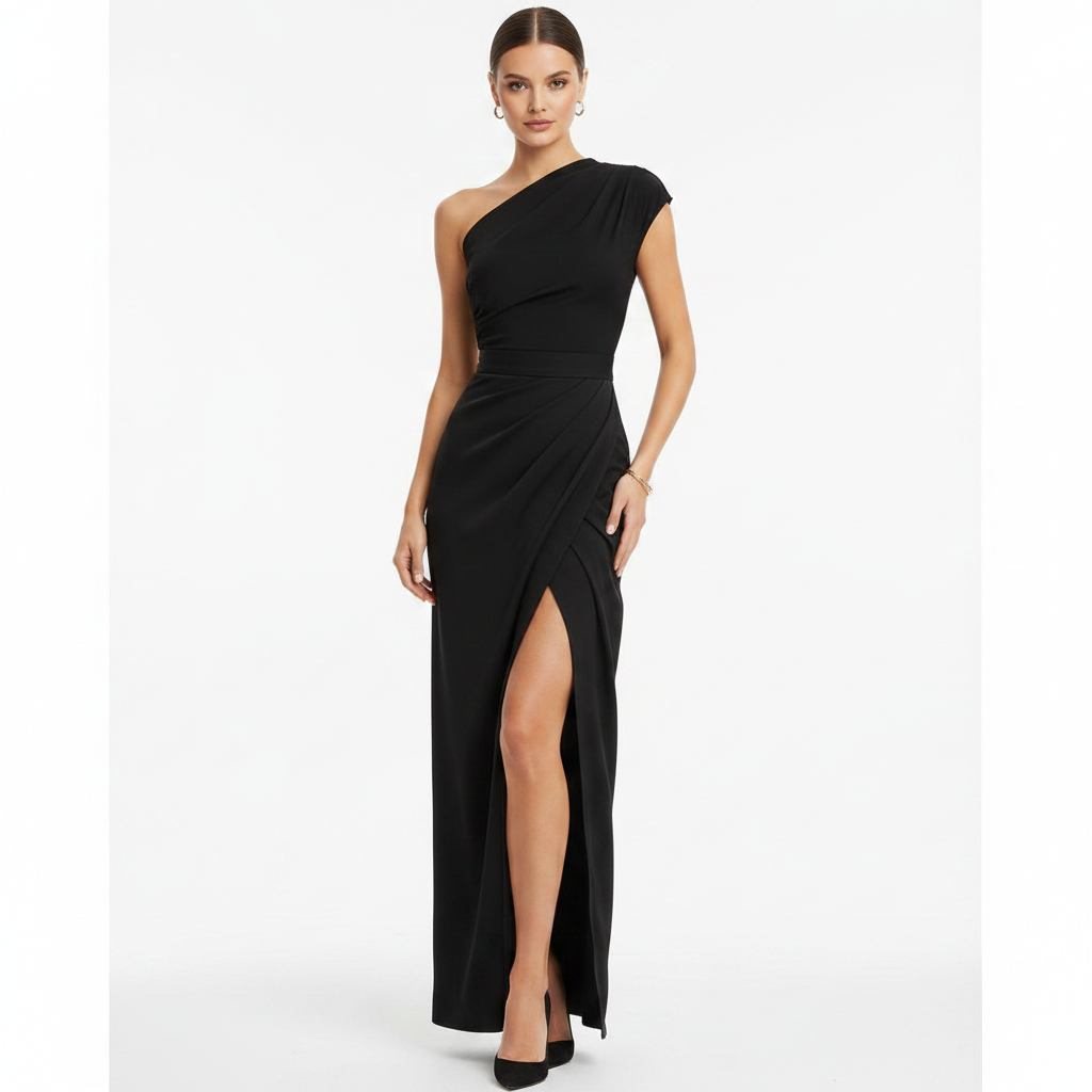 Olivia | Women's One Shoulder Dress With Asymmetric Neckline And Draped Detail | Elegant
