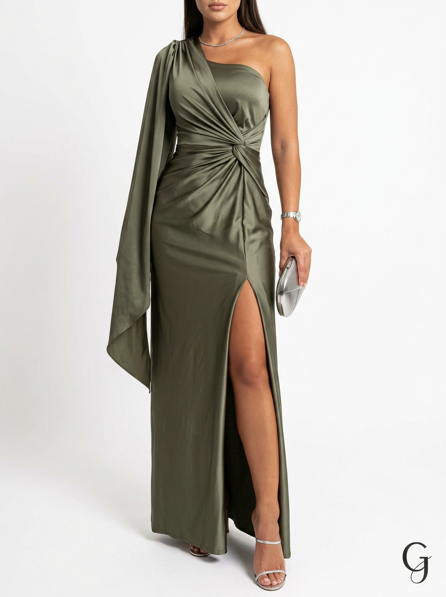 Olivia | Women's One-Shoulder Sleeve Maxi Dress And High Slit | Elegant