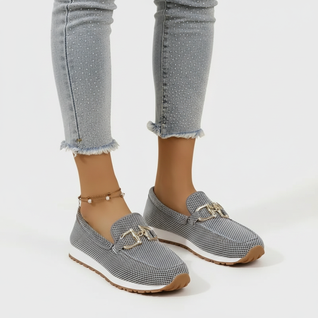 Olivia | Women's Orthopedic Loafers With Gold Hardware And Textured Finish | Elegant