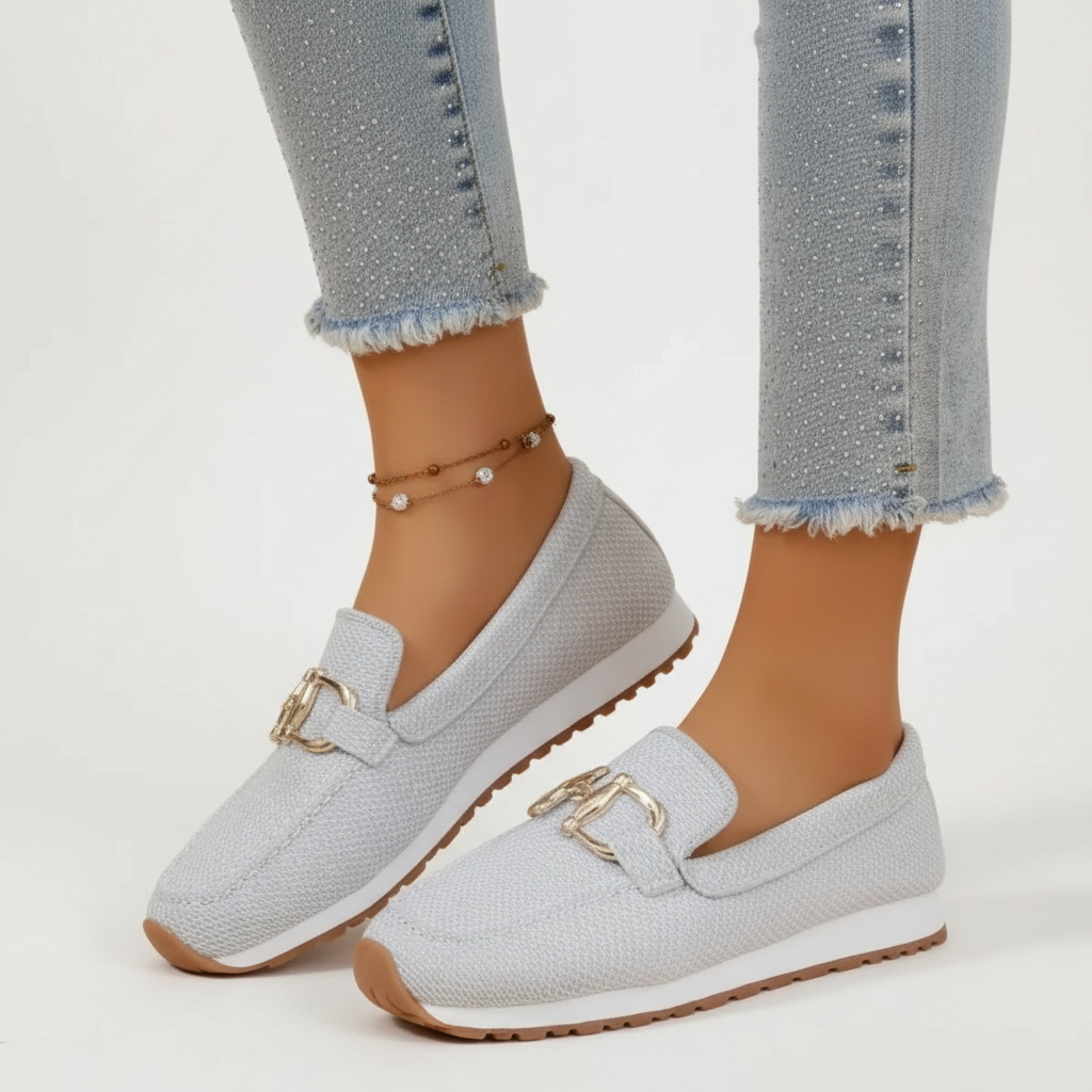 Olivia | Women's Orthopedic Loafers With Gold Hardware And Textured Finish | Elegant