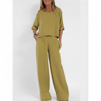 Olivia | Women's Outfit Set With Short Sleeve Top And Wide Leg Pants | Casual