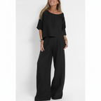 Olivia | Women's Outfit Set With Short Sleeve Top And Wide Leg Pants | Casual