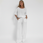 Olivia | Women's Outfit Set With Short Sleeve Top And Wide Leg Pants | Casual