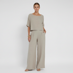 Olivia | Women's Outfit Set With Short Sleeve Top And Wide Leg Pants | Casual