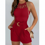 Olivia | Women's Romper With High Neck And Belt Detail | Chic