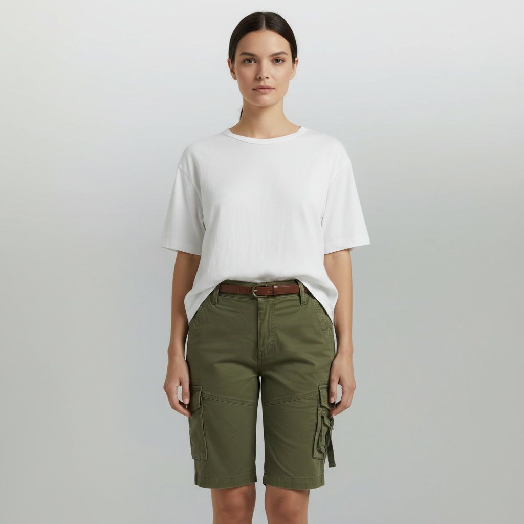 Olivia | Women's Shorts With Cargo Pockets And Belt Detail | Casual