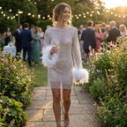 Olivia | Women's Sparkle Midi Dress With Feather Cuffs And Long Sleeves | Glamorous