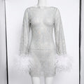 Olivia | Women's Sparkle Midi Dress With Feather Cuffs And Long Sleeves | Glamorous