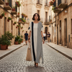 Olivia | Women's Striped Maxi Dress With Short Sleeves And Pleated Design | Casual