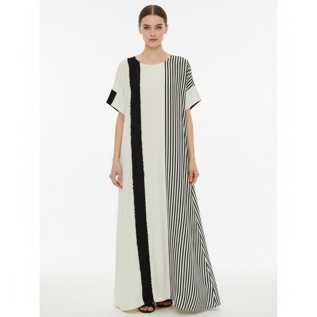 Olivia | Women's Striped Maxi Dress With Short Sleeves And Pleated Design | Casual