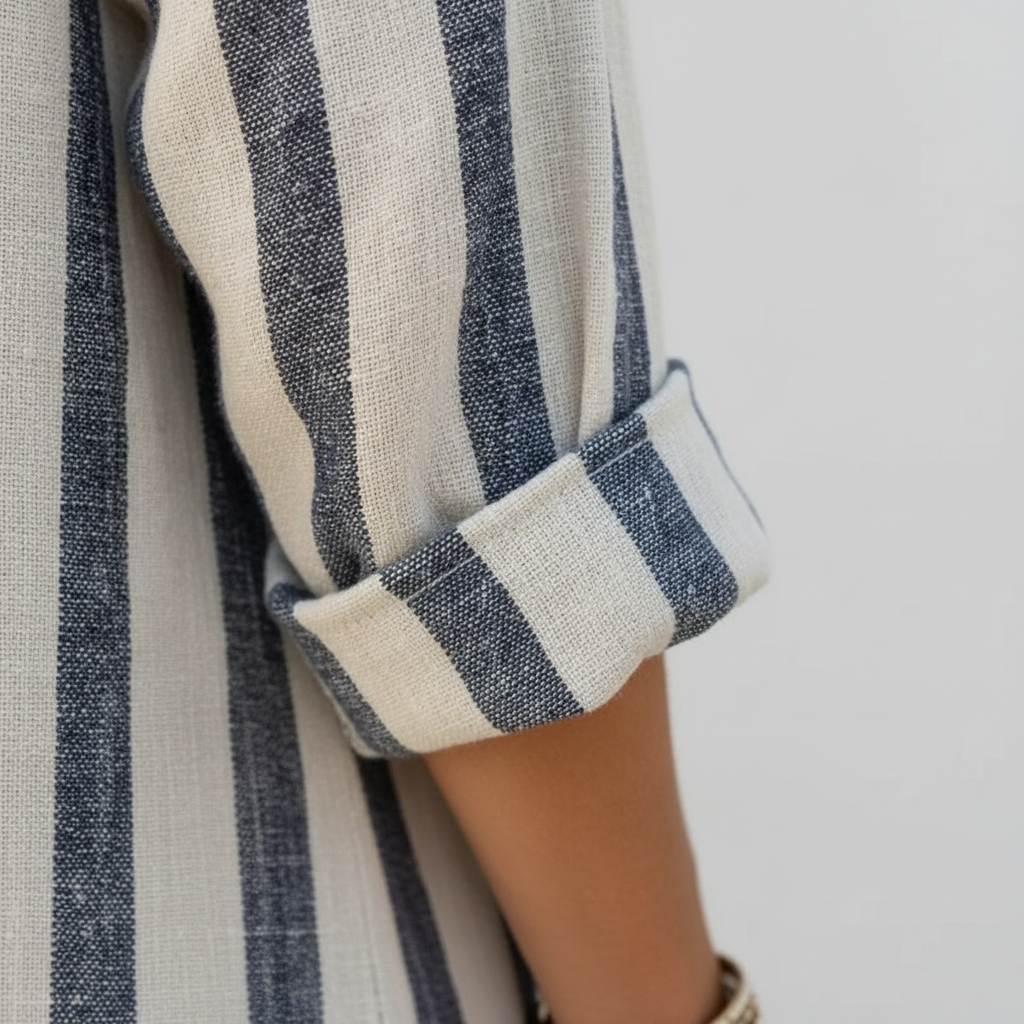 Olivia | Women's Striped Midi Shirt Dress With Button Front And Long Sleeves | Casual