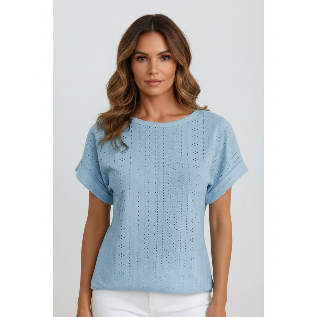 Olivia | Women's Top With Openwork Design And Short Sleeves | Casual