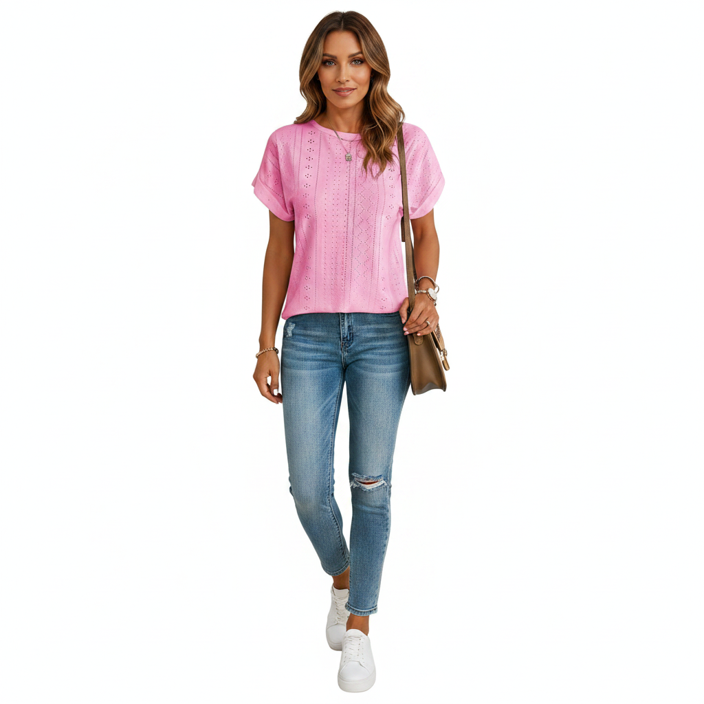 Olivia | Women's Top With Openwork Design And Short Sleeves | Casual