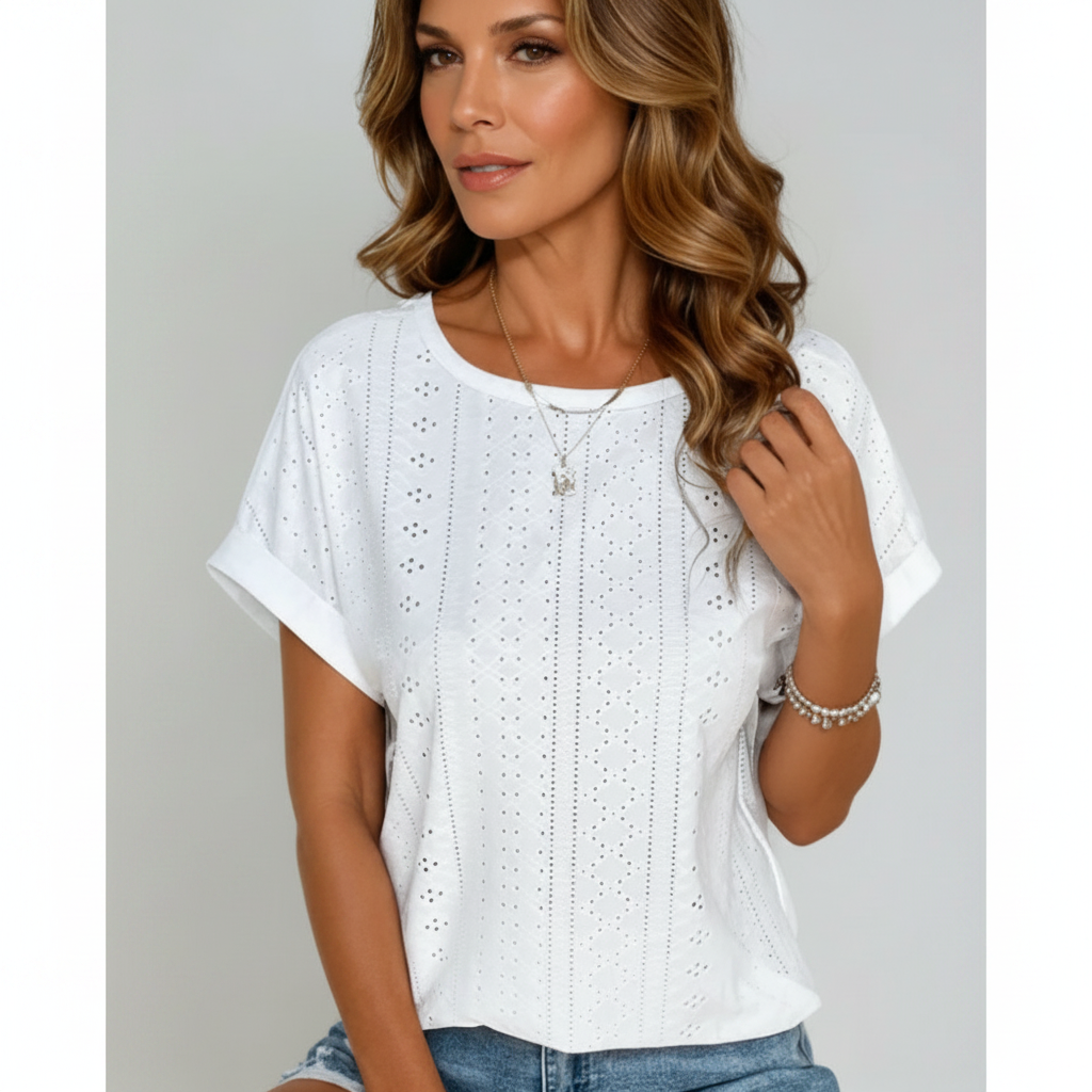 Olivia | Women's Top With Openwork Design And Short Sleeves | Casual