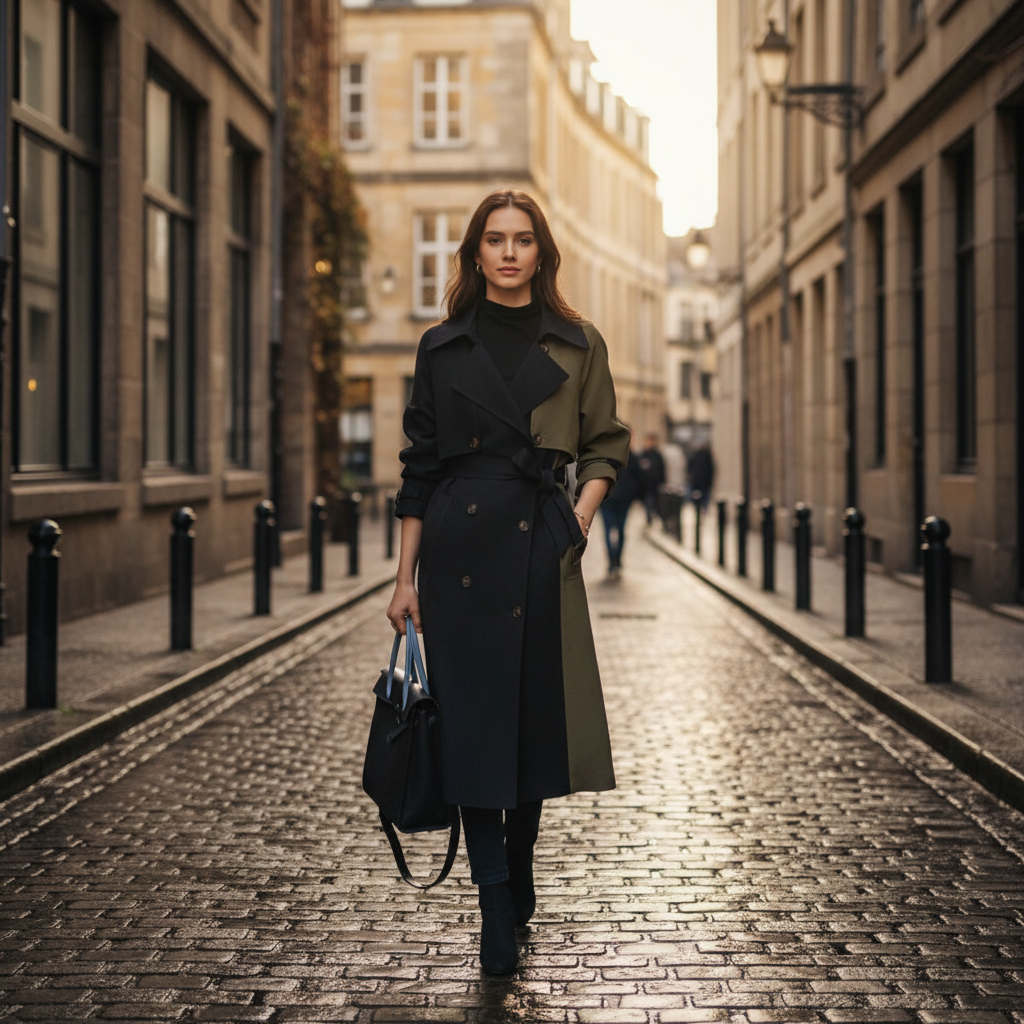 Olivia | Women's Trench Coat With Belted Waist And Contrast Panels | Chic