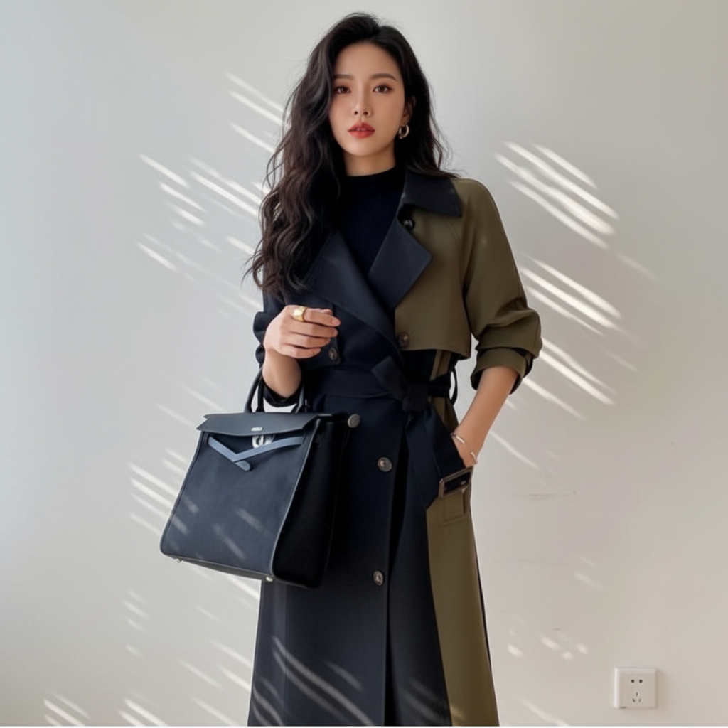Olivia | Women's Trench Coat With Belted Waist And Contrast Panels | Chic