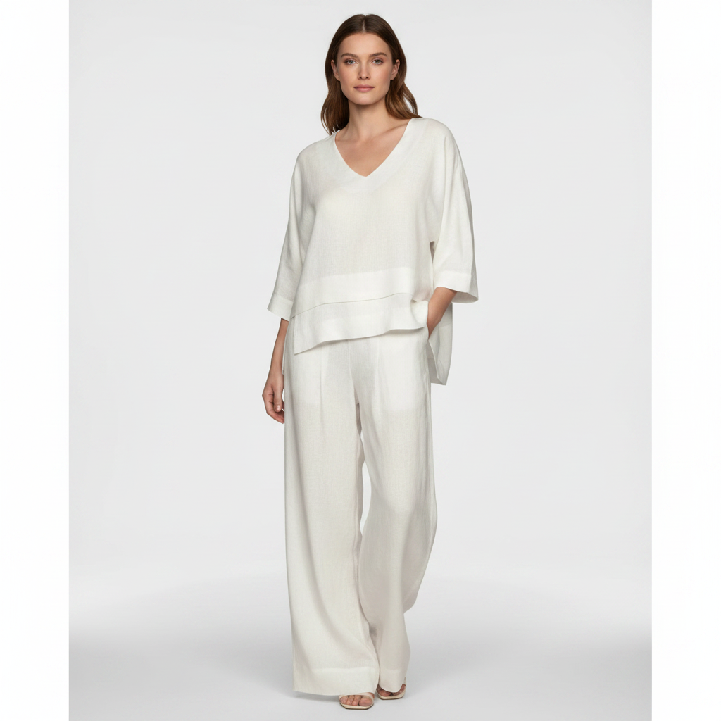Olivia | Women's Two Piece Set With V Neck And Wide Leg Pants | Casual