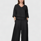 Olivia | Women's Two Piece Set With V Neck And Wide Leg Pants | Casual