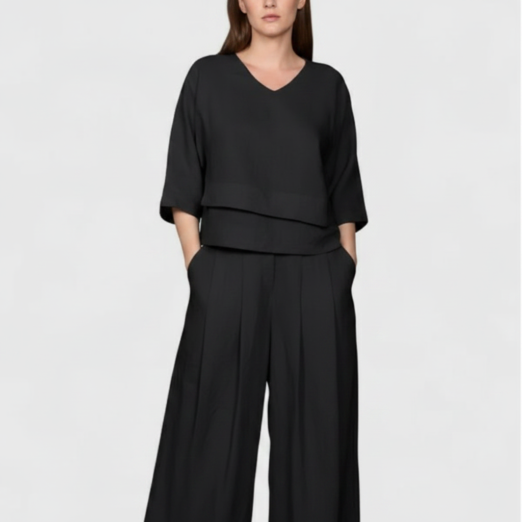 Olivia | Women's Two Piece Set With V Neck And Wide Leg Pants | Casual