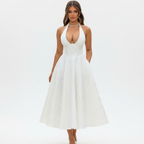 Olivia | Women's Wedding Guest Dress With Halter Neck And Pleated Skirt | Elegant