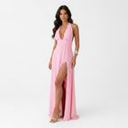 Olivia | Women's Wedding Guest Maxi Dress With Halter Neckline And Side Slit | Elegant