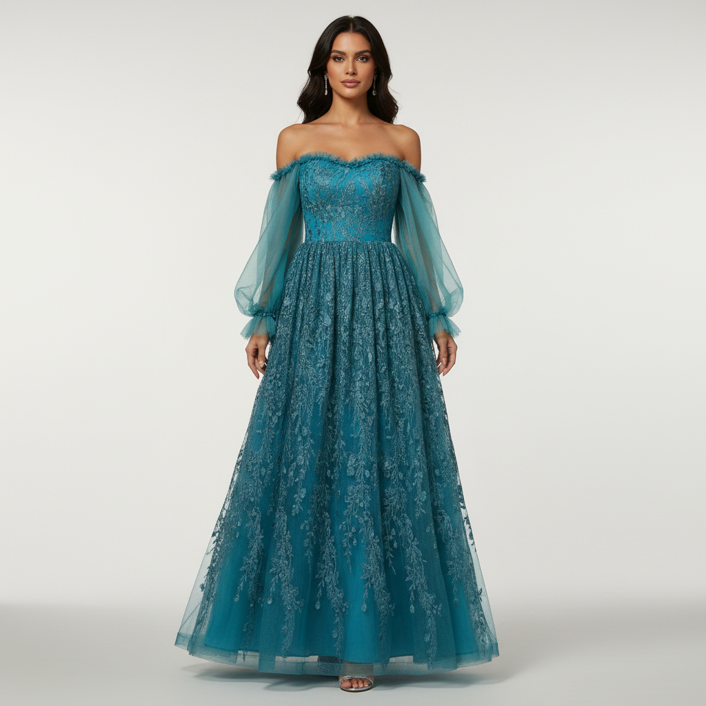 Olivia | Women's Wedding Guest Maxi Dress With Off Shoulder Neckline And Pleated Skirt | Elegant