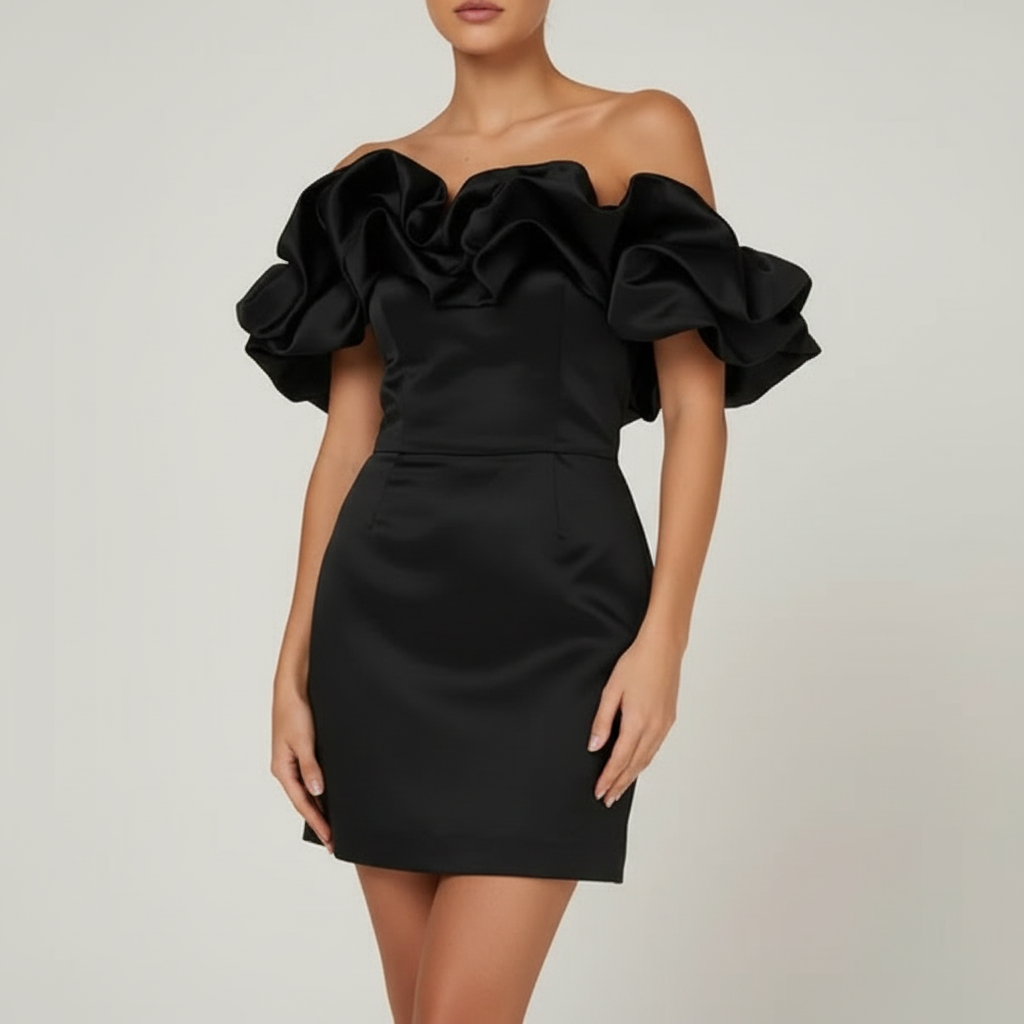 Olivia | Women's Wedding Guest Mini Dress With Strapless Neckline And Ruffle Detail | Elegant