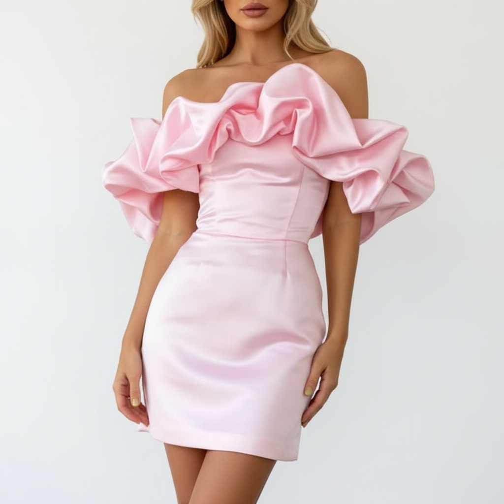 Olivia | Women's Wedding Guest Mini Dress With Strapless Neckline And Ruffle Detail | Elegant