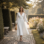 Olivia | Women's Wedding Maxi Dress With V-Neck And Long Puff Sleeves | Elegant