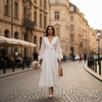 Olivia | Women's Wedding Maxi Dress With V-Neck And Long Puff Sleeves | Elegant