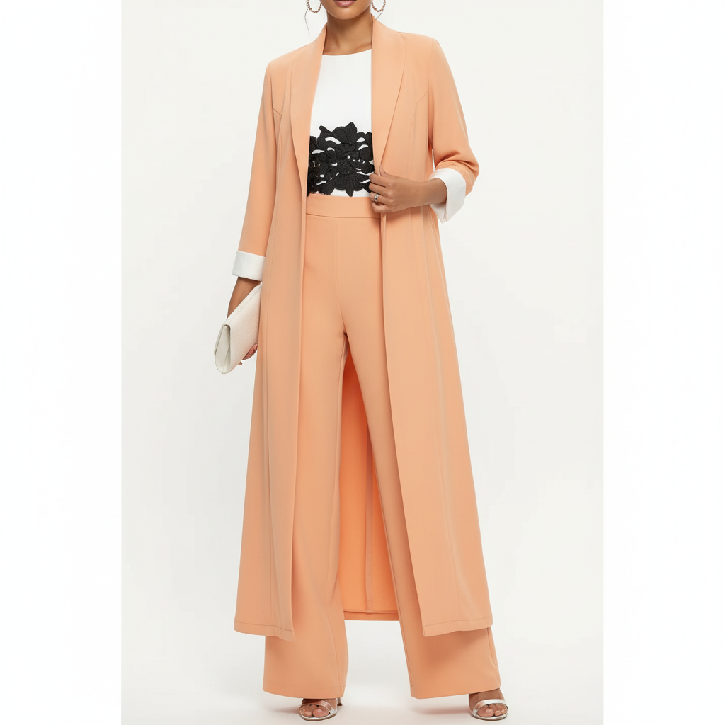 Olivia | Women's three Piece Set With Long Coat And Wide Leg Pants | Elegant