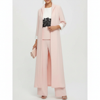 Olivia | Women's three Piece Set With Long Coat And Wide Leg Pants | Elegant