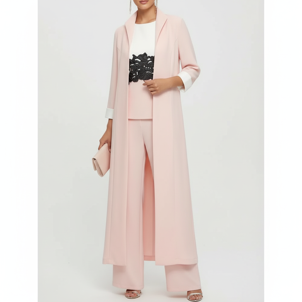 Olivia | Women's three Piece Set With Long Coat And Wide Leg Pants | Elegant