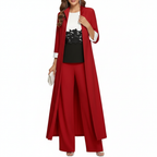 Olivia | Women's three Piece Set With Long Coat And Wide Leg Pants | Elegant