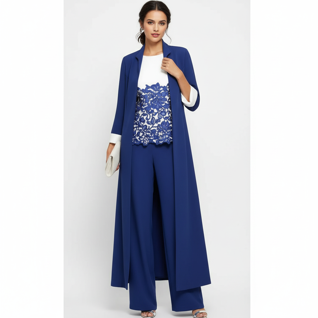 Olivia | Women's three Piece Set With Long Coat And Wide Leg Pants | Elegant