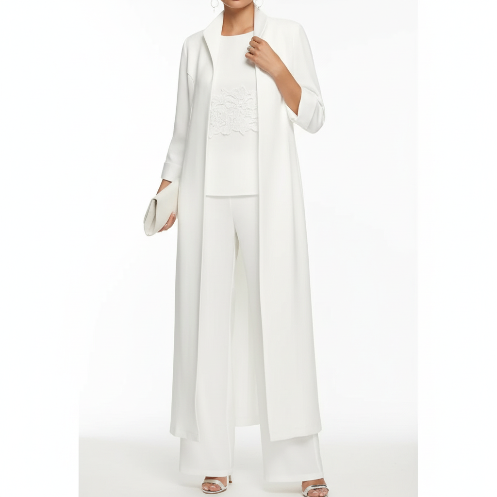 Olivia | Women's three Piece Set With Long Coat And Wide Leg Pants | Elegant